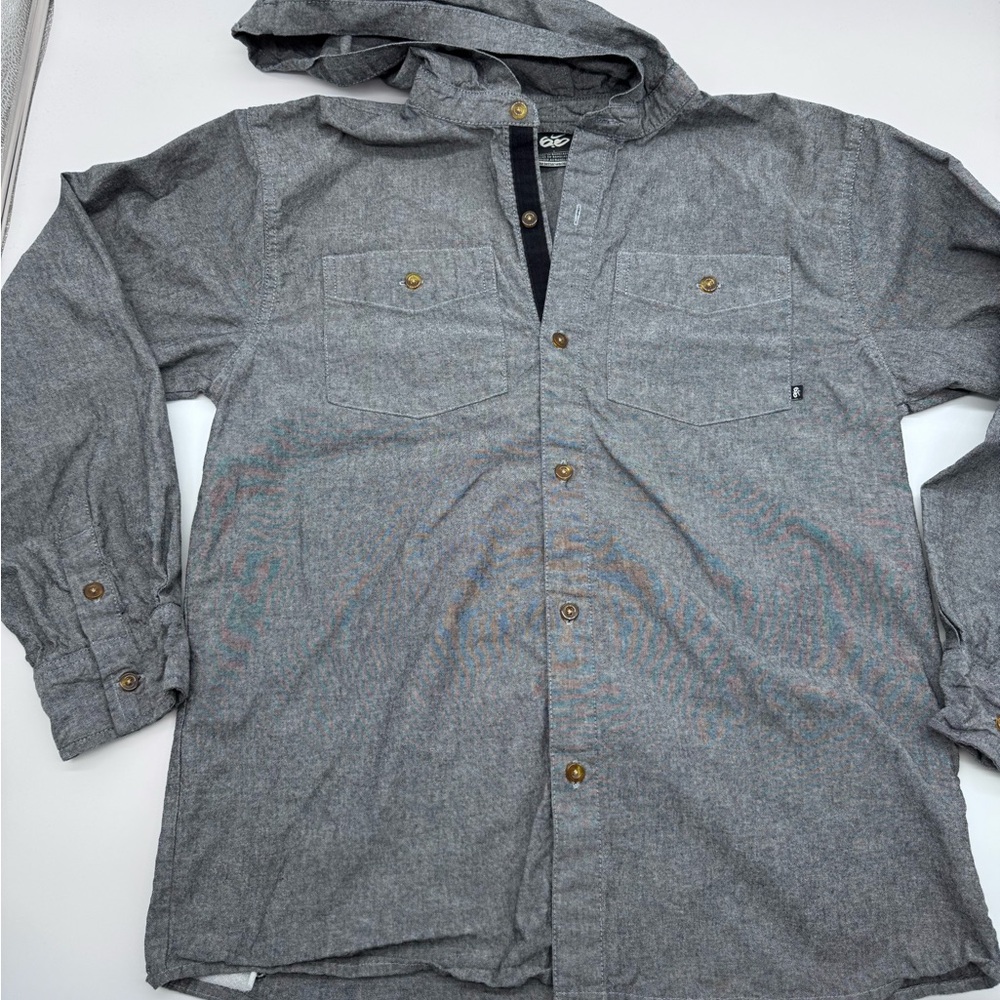 Nike 6.0 Heather Gray Button Down Kids Skater Hooded Shirt, Size‎ L